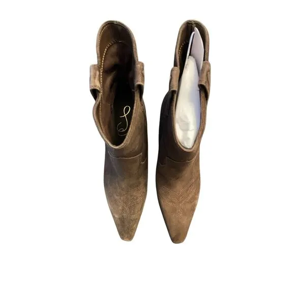 Sam Edelman Moe Boots Western Stiletto Heels Pointed Toe Chocolate Suede Sz 7.5M