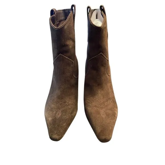 Sam Edelman Moe Boots Western Stiletto Heels Pointed Toe Chocolate Suede Sz 7.5M