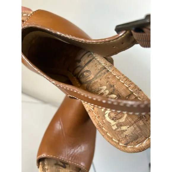 Sam Edelman Women’s Camilla Tan Wedge Leather Studded Slingback Sandals 8