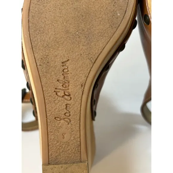Sam Edelman Women’s Camilla Tan Wedge Leather Studded Slingback Sandals 8