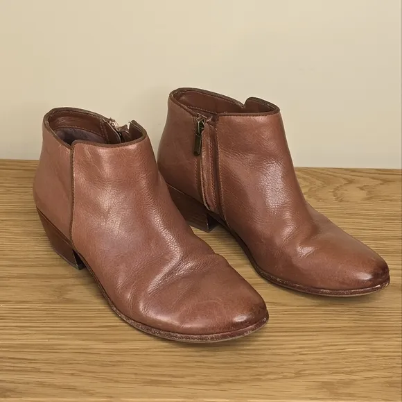 Sam Edelman Women’s Petty Leather Camel Cognac Brown Ankle Boot Size 8