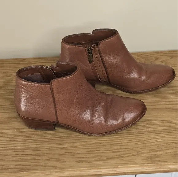 Sam Edelman Women’s Petty Leather Camel Cognac Brown Ankle Boot Size 8