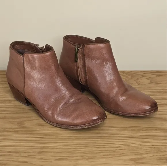 Sam Edelman Women’s Petty Leather Camel Cognac Brown Ankle Boot Size 8