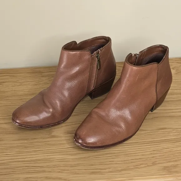 Sam Edelman Women’s Petty Leather Camel Cognac Brown Ankle Boot Size 8