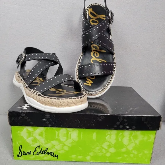 Sam Edelman Womens Sandals 8M Studded Black Espadrille Janette New With Box