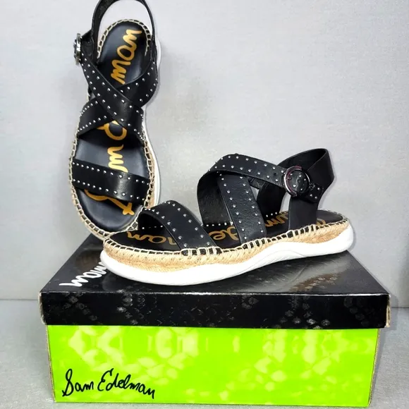 Sam Edelman Womens Sandals 8M Studded Black Espadrille Janette New With Box