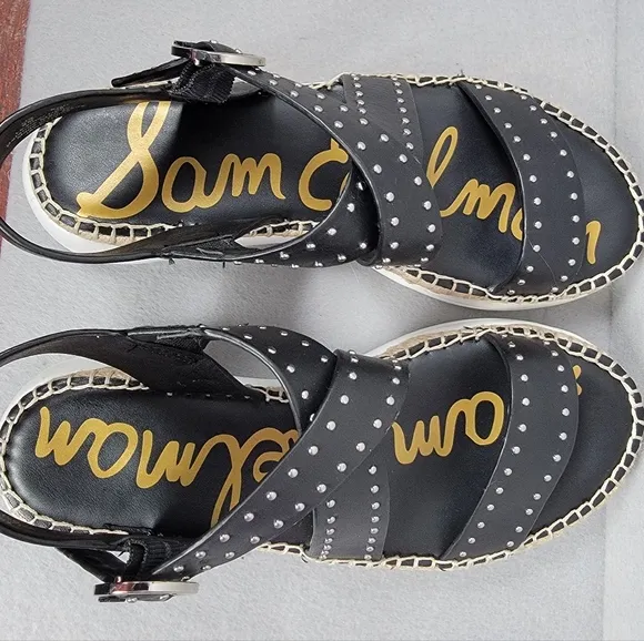 Sam Edelman Womens Sandals 8M Studded Black Espadrille Janette New With Box