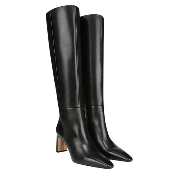 Sam Edelman Womens Sylvia Knee High Boots US 8.5M Black Leather Pointed Toe NWOB