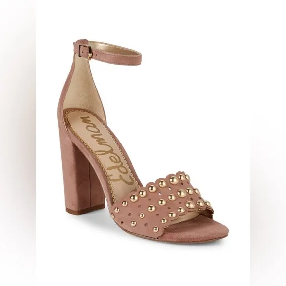 Sam Edelman Yaria Studded Leather Suede Block-Heel Nude Sandals Size 10