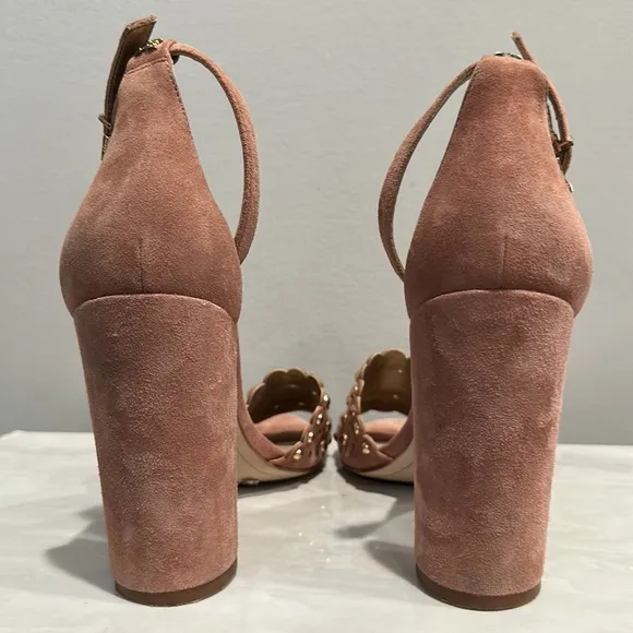 Sam Edelman Yaria Studded Leather Suede Block-Heel Nude Sandals Size 10