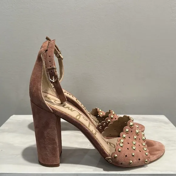 Sam Edelman Yaria Studded Leather Suede Block-Heel Nude Sandals Size 10