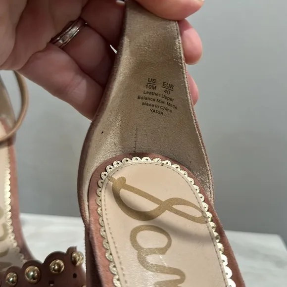 Sam Edelman Yaria Studded Leather Suede Block-Heel Nude Sandals Size 10