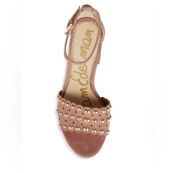 Sam Edelman Yaria Studded Leather Suede Block-Heel Nude Sandals Size 10