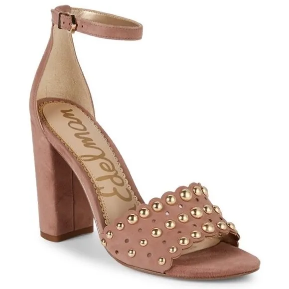 Sam Edelman Yaria Studded Leather Suede Block-Heel Nude Sandals Size 10