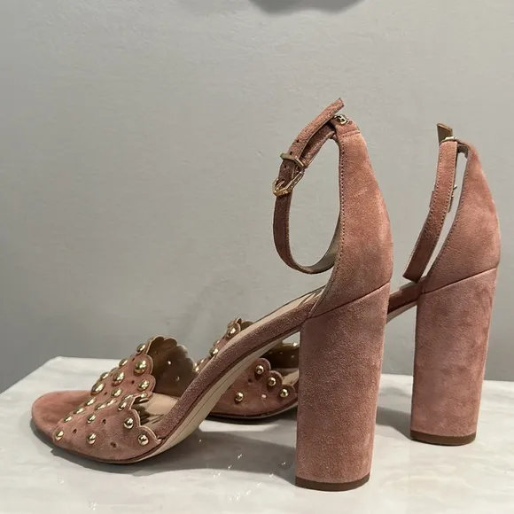 Sam Edelman Yaria Studded Leather Suede Block-Heel Nude Sandals Size 10
