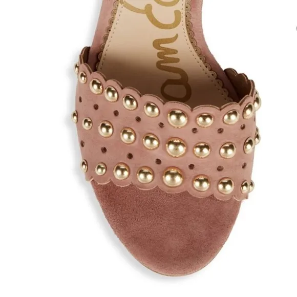 Sam Edelman Yaria studded suede block heel ankle strap dusty rose sandals Sz 10