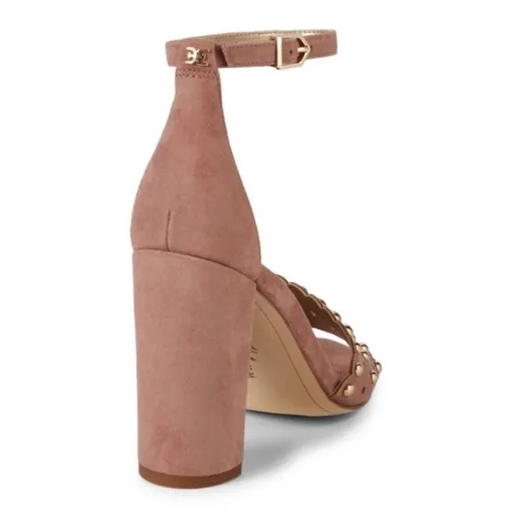 Sam Edelman Yaria studded suede block heel ankle strap dusty rose sandals Sz 10