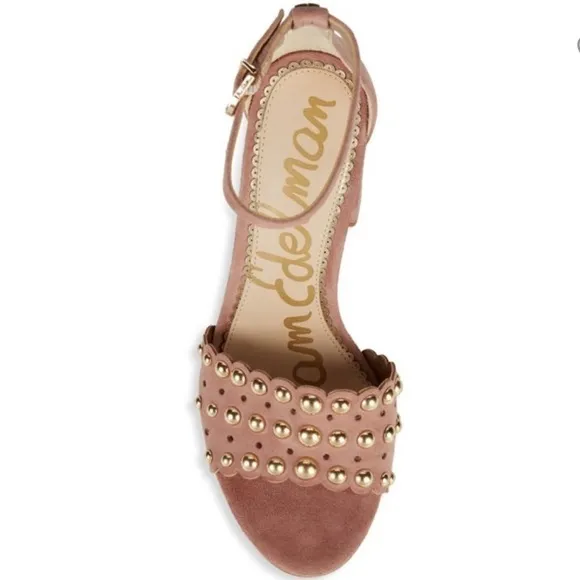 Sam Edelman Yaria studded suede block heel ankle strap dusty rose sandals Sz 10
