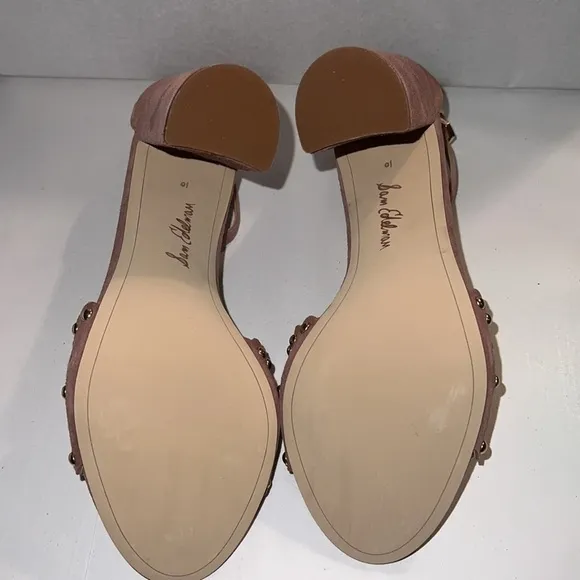 Sam Edelman Yaria studded suede block heel ankle strap dusty rose sandals Sz 10