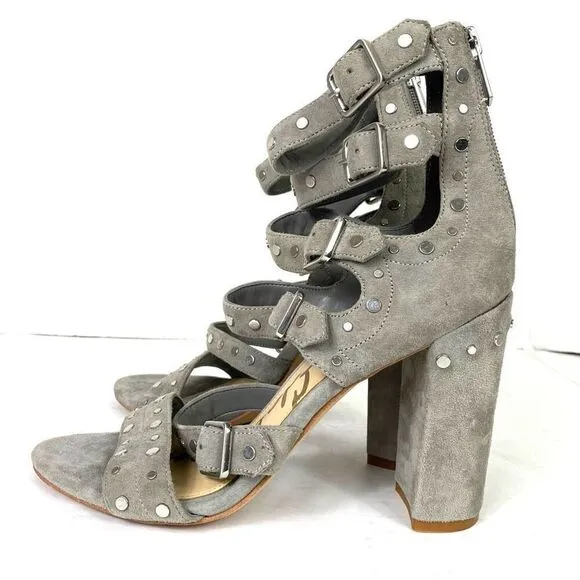Sam Edelman York Grey Suede Leather Strappy Studded Heeled Sandals Size 8.5