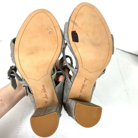 Sam Edelman York Grey Suede Leather Strappy Studded Heeled Sandals Size 8.5
