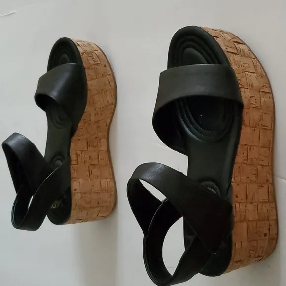 Sarto By Franco Sarto Black Demi2 Leather Platform Sandals Size 9M