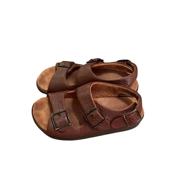 SAS Relaxed Amber Brown Leather Casual Strappy Buckled Sandals size 4 Unisex
