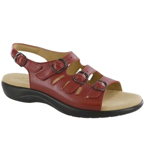 SAS Womens Mystic Leather Sandals 9M Ruby Burgundy Slingback Tripad Comfort Soft