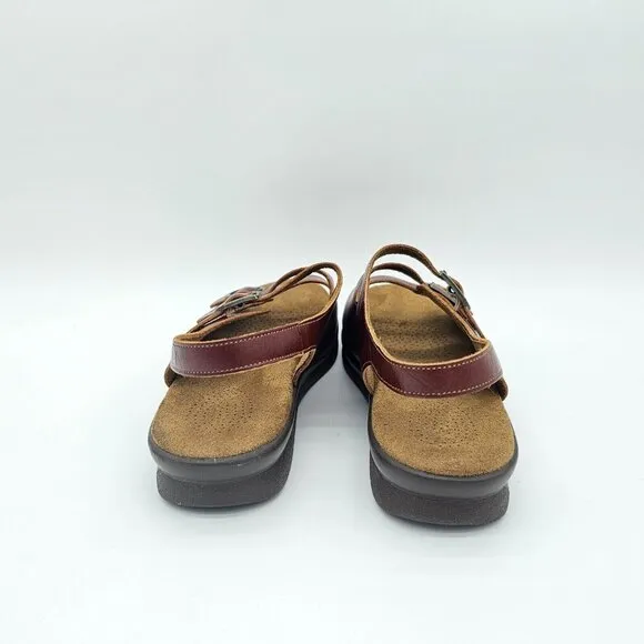 SAS Womens Mystic Leather Sandals 9M Ruby Burgundy Slingback Tripad Comfort Soft