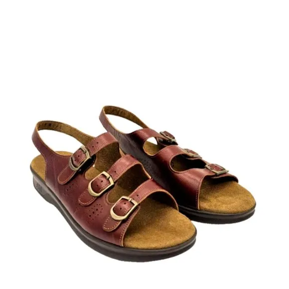 SAS Womens Mystic Leather Sandals 9M Ruby Burgundy Slingback Tripad Comfort Soft
