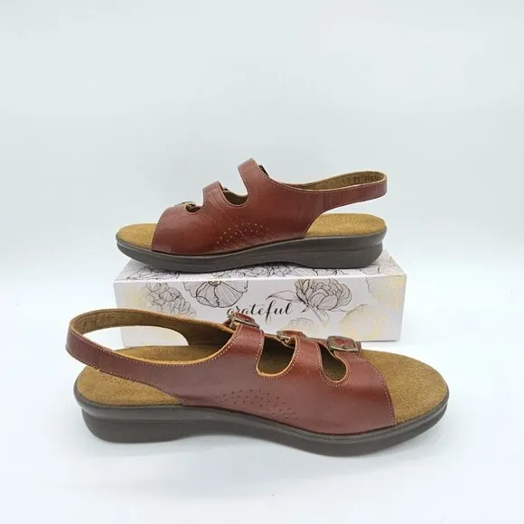 SAS Womens Mystic Leather Sandals 9M Ruby Burgundy Slingback Tripad Comfort Soft