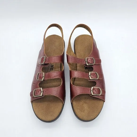 SAS Womens Mystic Leather Sandals 9M Ruby Burgundy Slingback Tripad Comfort Soft