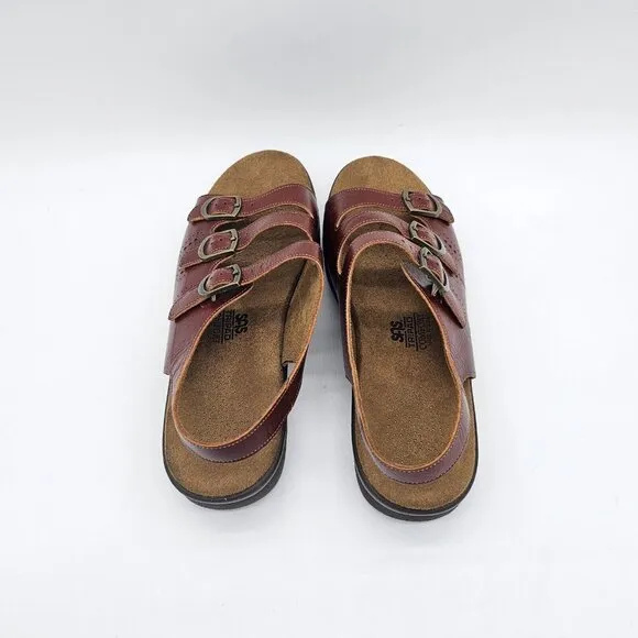 SAS Womens Mystic Leather Sandals 9M Ruby Burgundy Slingback Tripad Comfort Soft