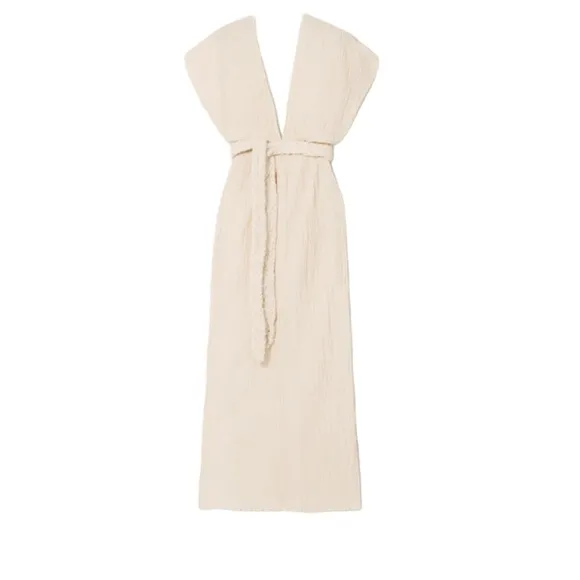 Savannah Morrow The Label The Kamala Crinkle Midi Dress in Cream NWT
