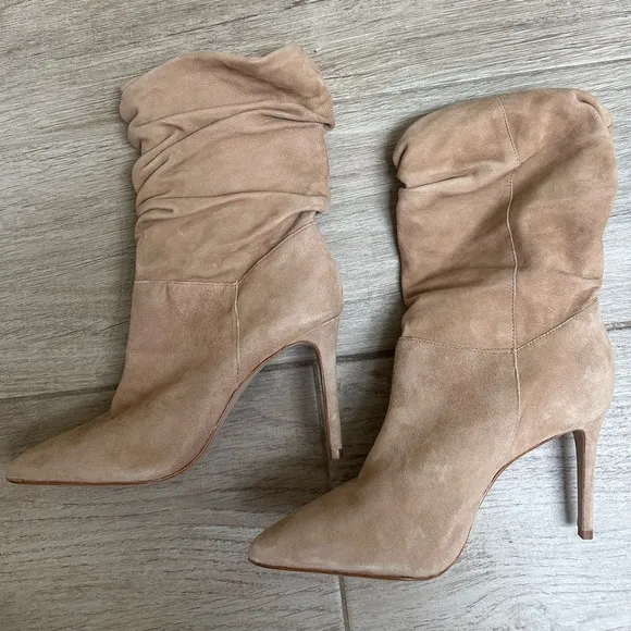 SCHUTZ Ashlee Pointed Toe Scrunched High Heel Boots sz 8