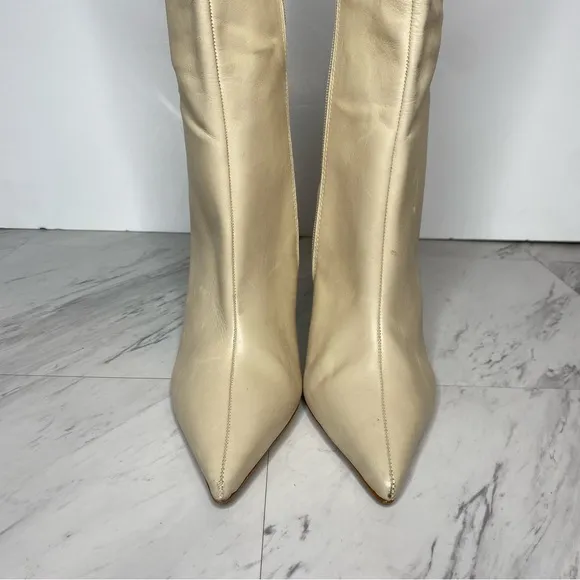 Schutz Asya Up Eggshell Leather Pointy Toe Wedge Tall Boot 9B