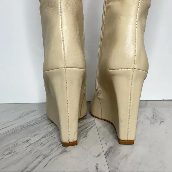 Schutz Asya Up Eggshell Leather Pointy Toe Wedge Tall Boot 9B