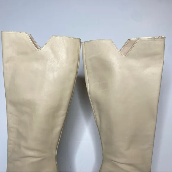 Schutz Asya Up Eggshell Leather Pointy Toe Wedge Tall Boot 9B