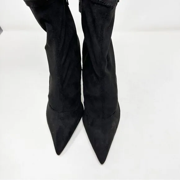 SCHUTZ Black Sock Pointed Toe Cheetah Animal Print Boots Size 10