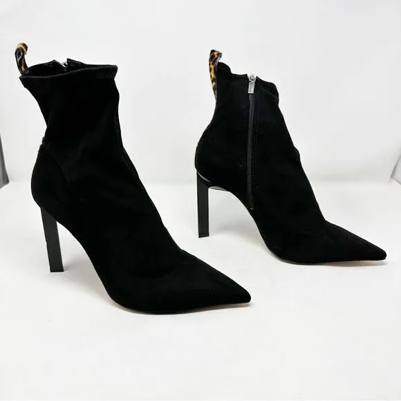 SCHUTZ Black Sock Pointed Toe Cheetah Animal Print Boots Size 10