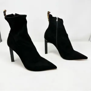 SCHUTZ Black Sock Pointed Toe Cheetah Animal Print Boots Size 10
