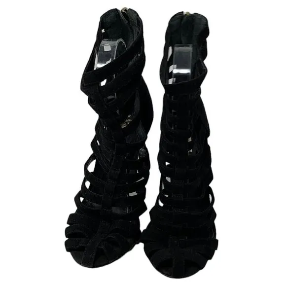 SCHUTZ Black Suede Caged Pointed Toe Ankle Boots Booties Size 5.5B NEW