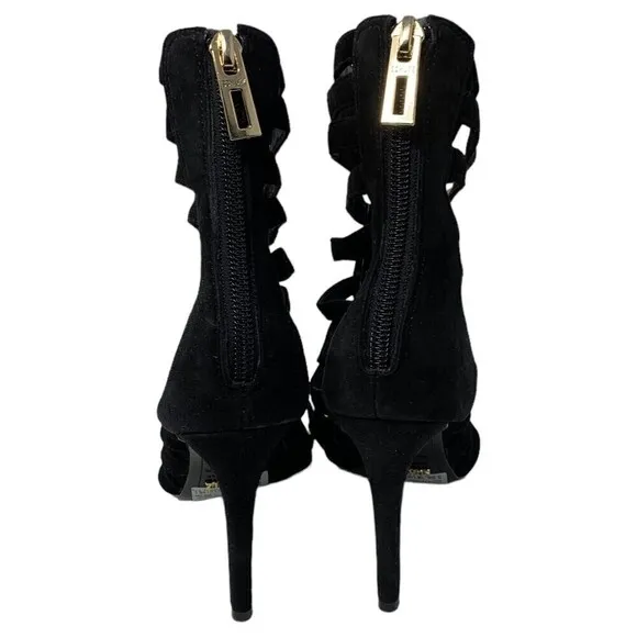 SCHUTZ Black Suede Caged Pointed Toe Ankle Boots Booties Size 5.5B NEW