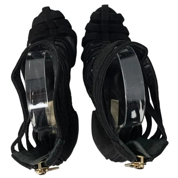SCHUTZ Black Suede Caged Pointed Toe Ankle Boots Booties Size 5.5B NEW