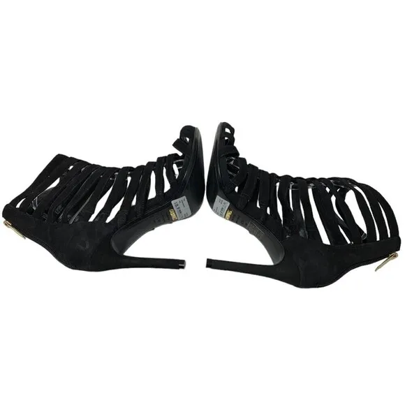 SCHUTZ Black Suede Caged Pointed Toe Ankle Boots Booties Size 5.5B NEW