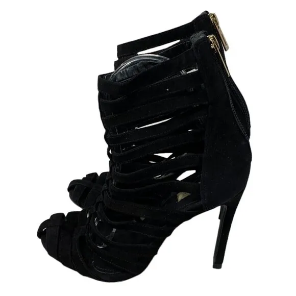 SCHUTZ Black Suede Caged Pointed Toe Ankle Boots Booties Size 5.5B NEW
