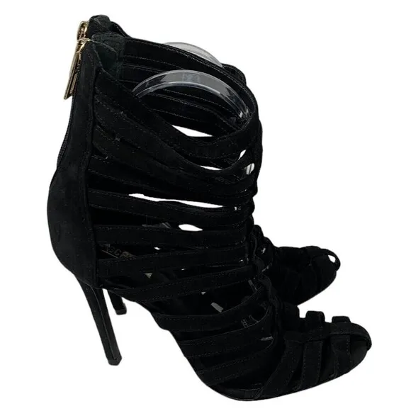 SCHUTZ Black Suede Caged Pointed Toe Ankle Boots Booties Size 5.5B NEW
