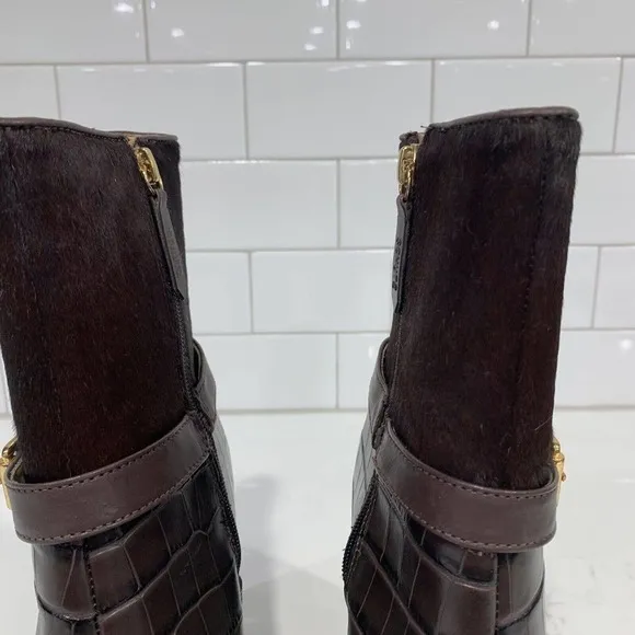 Schutz | Boots Jorian Croc Embossed Brown Leather Wedge