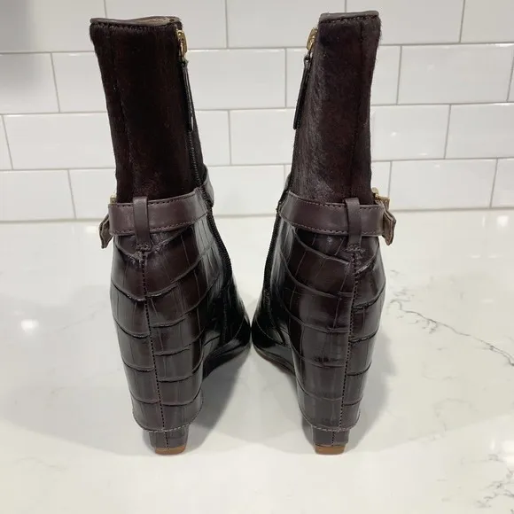 Schutz | Boots Jorian Croc Embossed Brown Leather Wedge