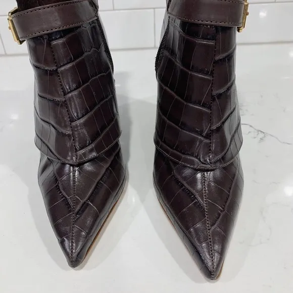 Schutz | Boots Jorian Croc Embossed Brown Leather Wedge